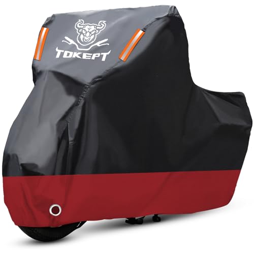 Motorcycle Cover, All Season Waterproof UV & Rain Resistant Outdoor Cover with Night Reflective & Storage Bag, Fits Most Motorcycles, Cruisers, Sportbikes, Dirt Bikes, Scooters up to 104" - color: Red, size: 104"