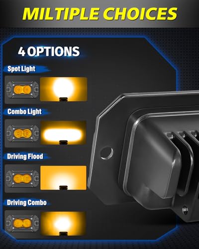 Amber Flush Mount LED Pods, AKD Part CREE LED Flush Bumper Lights 40W Spot Flood Combo Offroad Driving Light Amber LED Fog Chase Lights Pods for Trucks Pickup SUV UTV ATV - color: Amber Flush