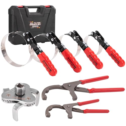 Spurtar Swivel Oil Filter Wrench Set of 7, Adjustable Wrench 2-3/4" to 5-1/4" (70-133mm), 9" & 12" Universal Oil Filter Pliers, 3-Jaw Oil Filter Removal Tool for 4S Shop Auto Repair Mechanic DIY - size: 7-Piece Set: 2-3/4" - 5-1/4"