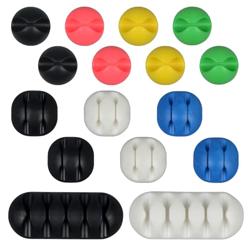 16-Pack Colorful Cable Clips, Multi-Size Self-Adhesive Cord Organizer Wire Holder for Desk, Wall, Car, Office & Nightstand, Easy Install (16 Pcs-Multi-Size Colorful) - color: 16 Pcs-Multi-Size Colorful