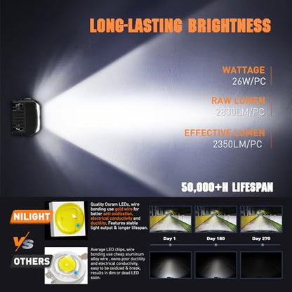 Nilight Side Shooter LED Light Pods with Amber DRL 4 Inch 26 W Spot Flood Combo LED Cubes Light w/ 16AWG Wiring Kit for Offroad Driving Fog Light Auxiliary Light on Truck ATV UTV - color: 4LED Sideshooter Spot Pod w/ Amber DRL