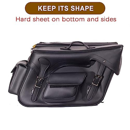 Dream Apparel Faux Leather Motorcycle Saddle Bags Throw Over Saddlebags, PVC Motorcycle Side Bags for Honda Shadow Softail Dyna V-star (Black, No Studs) - color: Black 55L No Studs