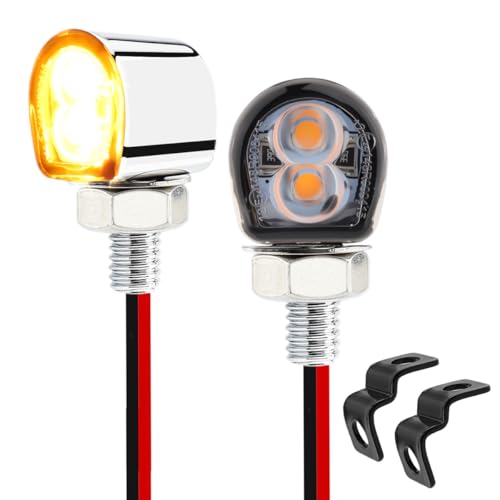 Small Motorcycle LED Turn Signals with Front Bracket, Mini Front Rear Blinkers Universal 12V Lights for Dirt Bike Ebike Street Sport Bike Bobber Cafe Racer Cruiser Motorbikes (Chrome-Clear) - color: Chrome-Clear