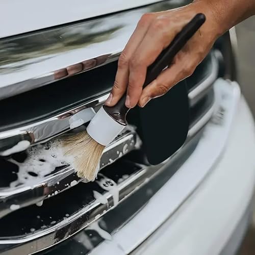 DOUBLE ZEE 3PCS Car Exterior Interior Detail Brush Boar Hair Bristle Brushes for Car Cleaning Auto Detail Tools Detailing Brushes