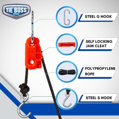 Tie Boss - 1/4 Inch, Medium Duty, (150 lbs Working Load Limit), Weather Resistant, Tie Down, Rope Tightening System, (w/15 ft Rope) (Pack of 1) (Orange) - color: Orange