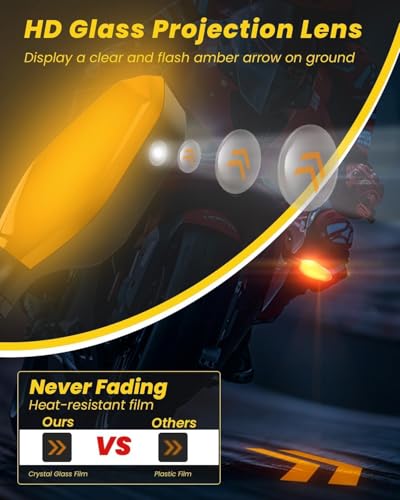 Motorcycle Led Turn Signal Lights Projector, Motorcycle Front Rear Led Blinkers Signal Light Indicator with Arrow Pattern Projection on Ground and Amber Flashing Sync, Diamond Shape-2 Pack - style: Diamond Shape