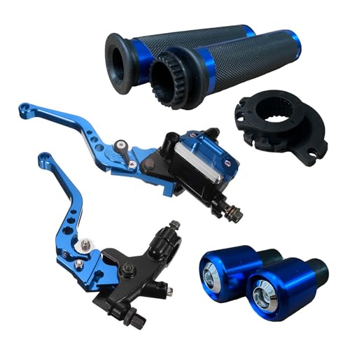 Motorcycle Brake Lever 7/8“ 22mm Motorcycle Handlebar Brake Master Cylinder Clutch Levers Left & Right Set + Hand Grips + Handlebar Ends Set for Harley Honda Kawasaki Suzuki Yamaha (Blue) - color: Blue-Set