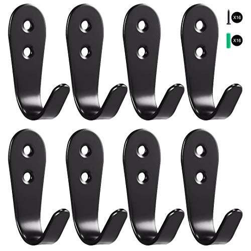 Flyisland Wall Hooks 8 Pcs, Coat Hooks Garage Hook Wall Mounted Hat Hangger Hooks Robe Hook Single Coat Hanger Heavy Duty (8 Pack, Black Round) - color: Black Round