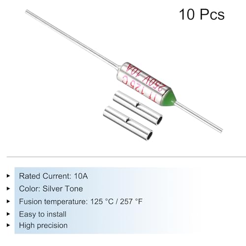 MECCANIXITY 10 Pcs Metal Temperature Thermal Fuse SF125 125C 257F 10A 250V Cutoff Thermal Fuse with 20 Pcs BN1.25 Bare Terminal Butt Connector - style: SF125