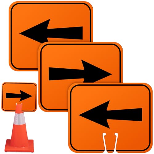 Geetery 3 Pcs Traffic Arrow Orange Detour Signs, Road Cone Top Directional Left Right Go Straight Arrows Sign for Road Barricade Outdoor Construction (Left & Right) - style: Left & Right