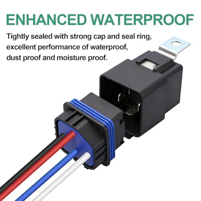 Waterproof Relay Kit, 12V 40A, 4 Pin SPST, Heavy Duty 14 AWG Tinned Copper Wires Automotive Relay and Harness Set for Automotive Car Marine Boat - size: 12V 4Pin