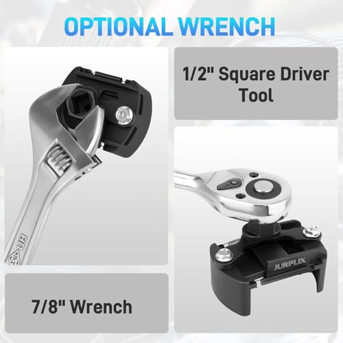 Universal Adjustable Oil Filter Wrench– 2-3/8 to 3-1/8 Inch (60-80mm) Cap Style Tool, 1/2" Drive Removal Tool with Non-Slip Serrated Jaws – Fits Small to Medium Spin-on Filters, UTVs, JetSkis