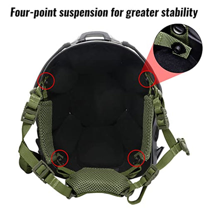 Tactical Helmet Chin Strap Adjustable Dial 4 Points Suspension System with Bolts and Screws for Tactical Fast MICH Bump Helmet Accessory - color: Green