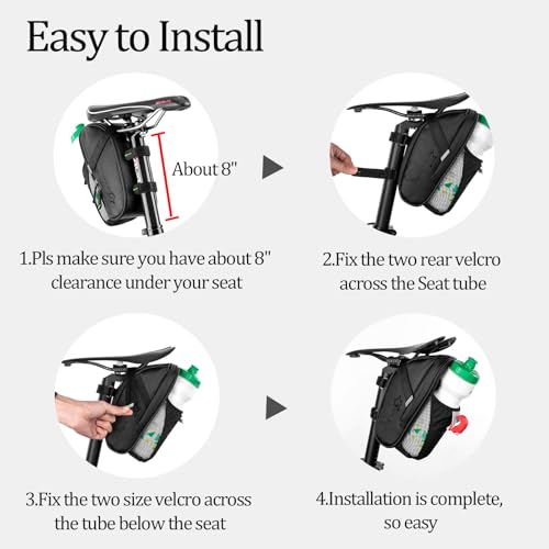 ROCKBROS Bike Saddle Bags with Water Bottle Pouch Waterproof Bike Bags Under Seat Pack for Mountain Road Bike Saddle Bag Bicycles Storage Bag 1.6L - color: Black Green