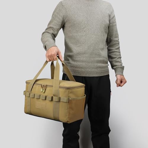Tactical Camping Storage Bag 14L Tactical Utility Tote Bag Camping Cookware Organizer Trunk Organizer - color: Coyote Brown
