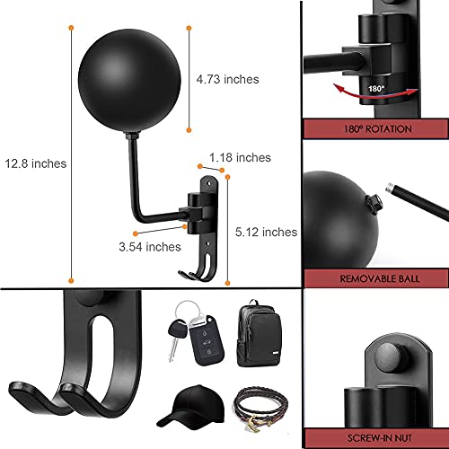 SANGMO 180° Motorcycle Helmet Rack, 4 Pack Rotation Metal Helmet Holder Wall Mount, Helmet Holder Bike with 2 Hooks Helmet Hanger for Motorcycle Bike Coats, Caps, Baseballs, Rugby Helmet (Black) - color: Black*4
