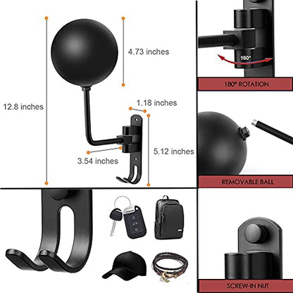 SANGMO 180° Motorcycle Helmet Rack, 4 Pack Rotation Metal Helmet Holder Wall Mount, Helmet Holder Bike with 2 Hooks Helmet Hanger for Motorcycle Bike Coats, Caps, Baseballs, Rugby Helmet (Black) - color: Black*4