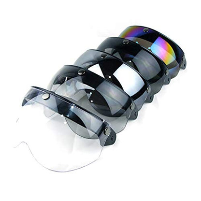 WANCAR Universal Motorcycle Retro Pilot-Style Standard 3 Snap-Button Visor Flip Up Down Open Face Helmet Wind Shield(Dark Smoke) - color: Dark Smoke