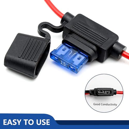 10 Pack 14 AWG Inline Fuse Holder - 12V-DC ATC/ATO 14 Gauge Fuse Holder for 15A Blade Fuse - size: 14 AWG