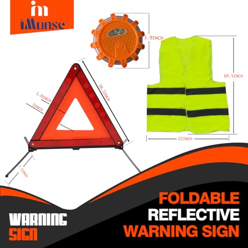 Warning Safety Triangle Kit, Emergency Roadside Warning Reflective Triangle 3 Packs with 2 LED Road Flare Light, Foldable with Storage Case for Roadside Breakdowns Emergenc - size: 3 Packs with 2 LED