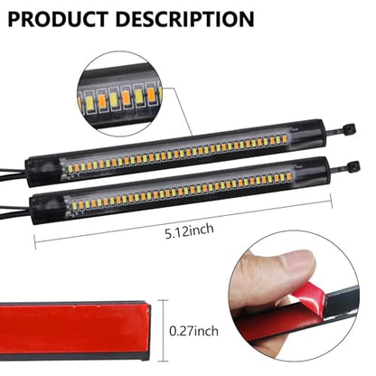 Motorcycle LED Turn Signal Light, 2PCS Switchback Fork Turn Signal DRL Daytime Running Lights, 12V Universal Wrap Around Mount LED Light Dual-Color (White + Amber)