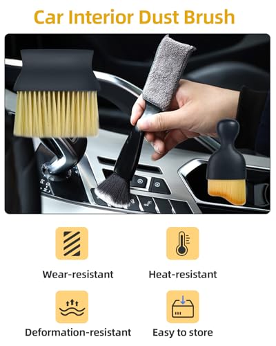 Car Detailing Brush Set, Ultra Soft Boars Hair Car Interior Detailing Brushes, Car Interior Detailing Kit, Car Cleaning Gel Supplies Kit, Car Dust Brush, Car Accessories for Truck, SUV, Interior-3pcs