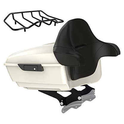 Advanblack King Tour Trunk Pack, Black Mount Bracket & Top Luggage Rack Fit for 2009-Later Harley Touring, Road Glide, Street Glide Special, Road King, Electra Glide - color: Birch White