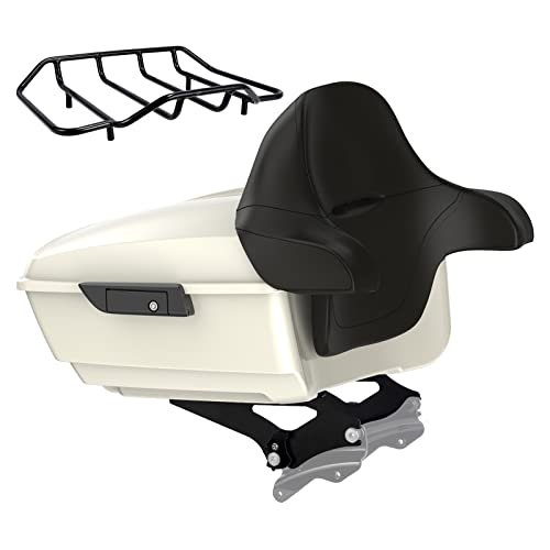 Advanblack King Tour Trunk Pack, Black Mount Bracket & Top Luggage Rack Fit for 2009-Later Harley Touring, Road Glide, Street Glide Special, Road King, Electra Glide - color: Birch White