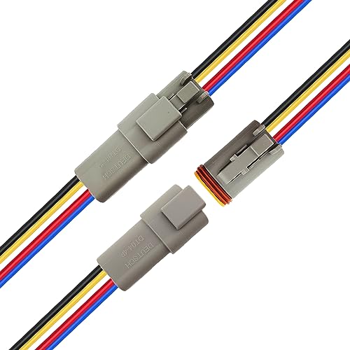 14 AWG 4 Pin DT Connector Waterproof Automotive Electrical Connector, Male and Female Way Auto Electrical Wire Connectors Harness for Car Truck Boat Motorcycle Trike Caravan - 3 Pack - style: 4 Pin-3 Sets
