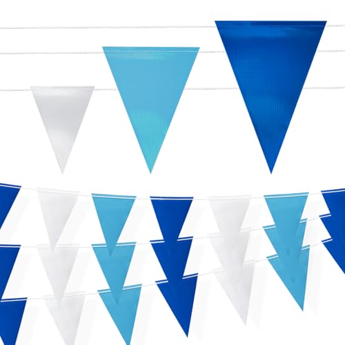 Safety Warning Pennant Banner Flags – Multipurpose 105FT OSHA High Visibility Colored Triangle Flags for Party, Roadwork, and Hazard Areas(Dark+Light Blue,45pcs,105FT) - color: Dark/Light Blue+White, size: 45pcs,105FT