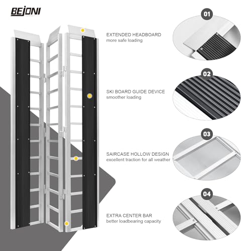 BEJONI 85" L Tri-Fold Snowmobile Ramp, Extra-Wide Aluminum Loading Ramps, 1600LBS, Heavy-Duty ATV Ramp for Pickup Truck, Trailer, UTVs, ATVs, Motorcycles, Dirt Bikes, Winter Gift for Man - size: 85'' L - 1600lbs Load Capacity