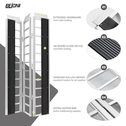 BEJONI 85" L Tri-Fold Snowmobile Ramp, Extra-Wide Aluminum Loading Ramps, 1600LBS, Heavy-Duty ATV Ramp for Pickup Truck, Trailer, UTVs, ATVs, Motorcycles, Dirt Bikes, Winter Gift for Man - size: 85'' L - 1600lbs Load Capacity