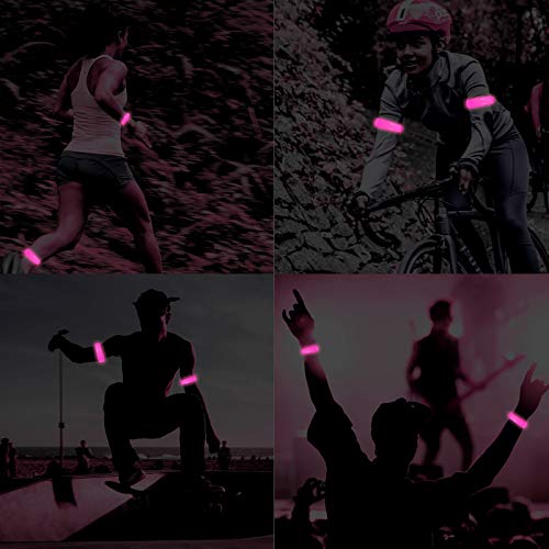 2 Pack Rechargeable LED Reflective Armband, High Brightness High Visibility Night Safety Light Band, Wearable Flashing LED Gear for Running, Walking, Biking and Outdoor Activities - color: L Pink