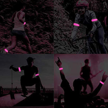 2 Pack Rechargeable LED Reflective Armband, High Brightness High Visibility Night Safety Light Band, Wearable Flashing LED Gear for Running, Walking, Biking and Outdoor Activities - color: L Pink