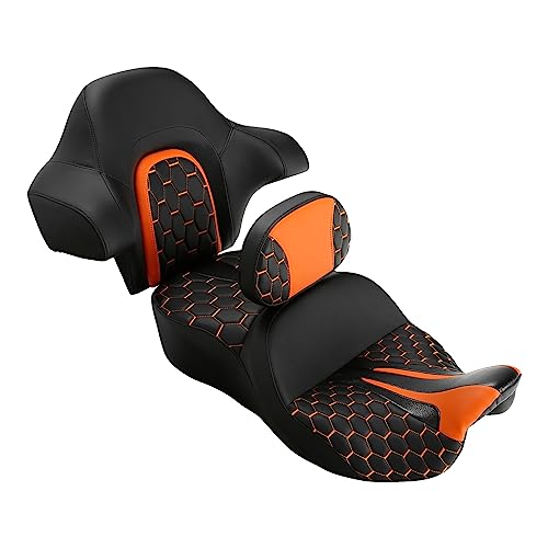 Hammock Seat Cushion, SLMOTO Motorcycle Passenger Seat Bracket Pad Passenger Bracket Fit for Harley Touring Road King FLHR Street Glide FLHX Road Glide FLTRX Electra Glide FLHT 2014-2023 - color: D Style Orange