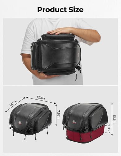 KEMIMOTO Motorcycle Tail Bag 18-22L Expandable Sissy bar Motorcycle Luggage Seat Travel Rear Rack Bag Waterproof for Daul Sport Sportster Softail Dyna Touring Shadow Vulcan - size: 18-22L