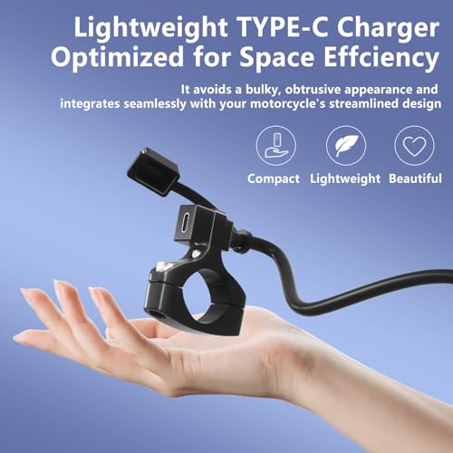 Cliff Top Waterproof Motorcycle USB Charger, 18W PD USB-C Fast Charging, SAE to USB-C Adapter, USB Port with 22–32mm Handlebar Mount for Motorcycle, Scooter, ATV, Phone Devices, Vertical