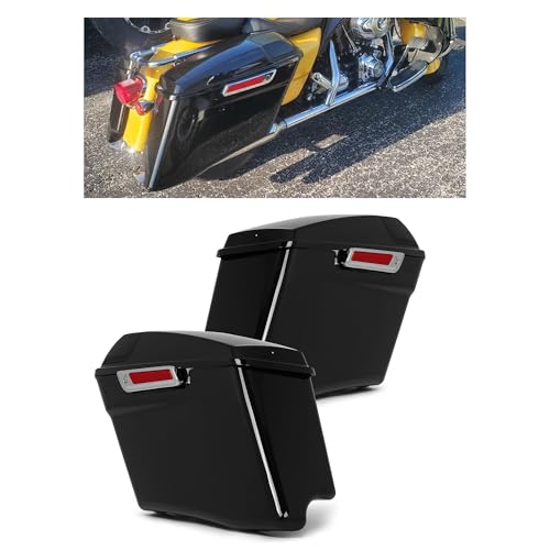 ECOTRIC 5" Stretched Hard Saddlebags w/ 5" x 7" Speaker Lids Grills Extended Saddle Bags Compatible with Harley Touring Street Glide Road King Electra Glide CVO Ultra-Classic 2014-2024 w/Audio Cover - color: Black&Chrome Latch Kit, size: 5" Stretched Sadd