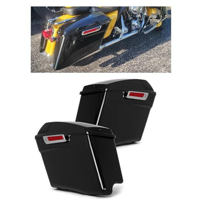 ECOTRIC 5" Stretched Hard Saddlebags w/ 5" x 7" Speaker Lids Grills Extended Saddle Bags Compatible with Harley Touring Street Glide Road King Electra Glide CVO Ultra-Classic 2014-2024 w/Audio Cover - color: Black&Chrome Latch Kit, size: 5" Stretched Sadd