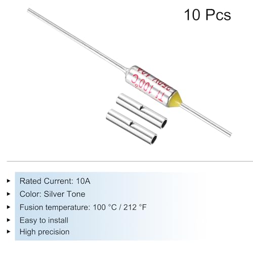 MECCANIXITY 10 Pcs Metal Temperature Thermal Fuse SF100 100C 212F 10A 250V Cutoff Thermal Fuse with 20 Pcs BN1.25 Bare Terminal Butt Connector - style: SF100
