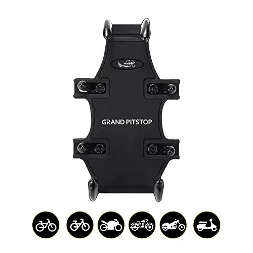 GRAND PITSTOP Motorcycle Phone Mount Holder with 8 Clamps 100mph Military Anti-Shake Bike Phone Holder, 10s Quick Install Handlebar Phone Mount, Compatible with iPhone, Samsung, All Phones (Black)