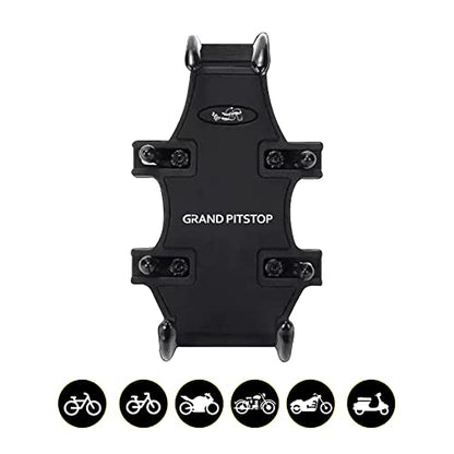 GRAND PITSTOP Motorcycle Phone Mount Holder with 8 Clamps 100mph Military Anti-Shake Bike Phone Holder, 10s Quick Install Handlebar Phone Mount, Compatible with iPhone, Samsung, All Phones (Black)