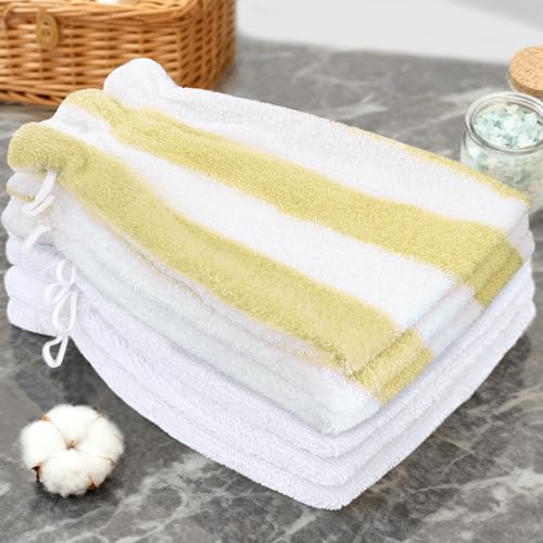 VOOVA & MOVAS Bath Washcloths 6-Pack, 8.3x6.3 Inch 100% Cotton Soft Absorbent Bath Mitt with Hanging Loop, European Style Wash Cloths for Shower & Bath, Yellow Stripe & White - color: Yellow Stripe&white