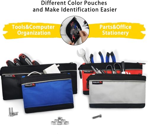 IRONLAND Small Tool Pouches with Zipper Small Tool Bags Waterproof 1680D Tool Pouch Bags for Men Multipurpose Tool Storage Organizer 6 Pack - size: 6 Pack Combo