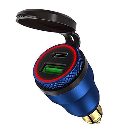iMESTOU Aluminum 30W Power Delivery DIN Power Plug Charger to USB C and Quick Charge USB 3.0 Motorcycle DIN Adapter Waterproof Fits for Hella 12V-24V DIN Socket/BMW Ducati Triumph - color: blue
