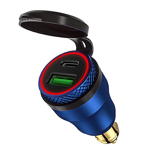 iMESTOU Aluminum 30W Power Delivery DIN Power Plug Charger to USB C and Quick Charge USB 3.0 Motorcycle DIN Adapter Waterproof Fits for Hella 12V-24V DIN Socket/BMW Ducati Triumph - color: blue