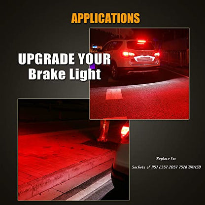 EBAIFUN Flashing 12V BAY15D 1157 LED Strobe Brake Light Brilliant Red Stop Tail Parking 2057 7528 1154 3496 2057A 1157A Dual Filament Base Replacement Bulb for Car Truck Motorcycle and Trailer 2-Pack