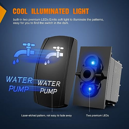 Nilight Water Pump Rocker Switch 5 Pin Laser On Off SPST switches 20A/12V 10A/24V Blue Freshwater Tank Toggle for Car Boat Marine Pontoon RV Camper Travel Trailer - size: WATER PUMP
