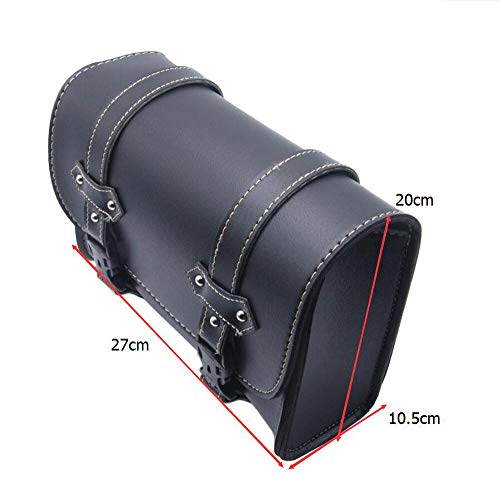 Riloer Motorcycle Saddle Bag, Universal Luggage PU Leather Bag Storage with 2 Mounting Straps Black