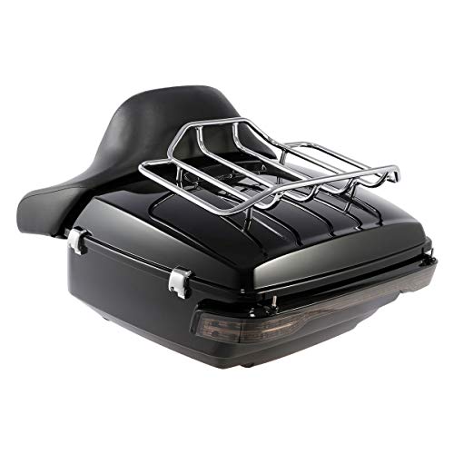 LED King Trunk Backrest Luggage Rack with Brake/Turn/Tail Light Fit For 2014-2025 Harley Touring Road King Road Glide Street Glide Electra Glide - color: W/ Smoke Lens LED Light & Chrome Luggage Rack